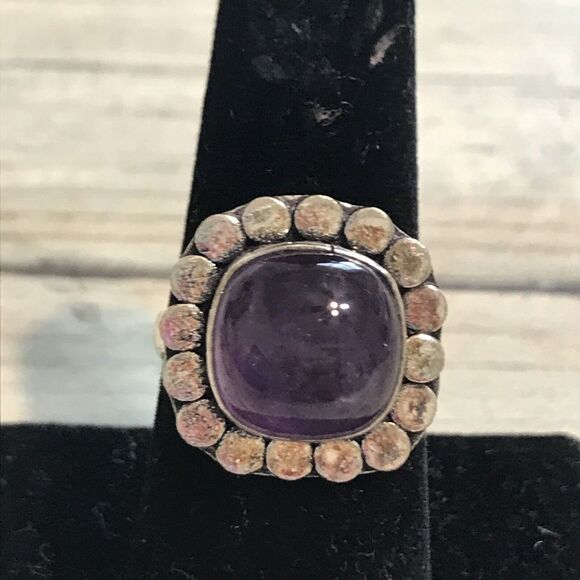 Amethyst Silver  Sterling 925 Ring size 6.75 Flower Boho‎ Estate Purple - Picture 1 of 8